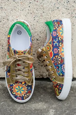 Clearance Dear-Lover Lace-up Sleek Floral Patchwork Flat Shoes Gold