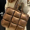 Fashion Dear-Lover Large Capacity Quilted Puffer Tote Bag Gold