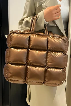 Fashion Dear-Lover Large Capacity Quilted Puffer Tote Bag Gold