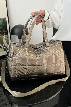 Hot Dear-Lover Large Capacity Quilted Puffer Tote Bag Gold