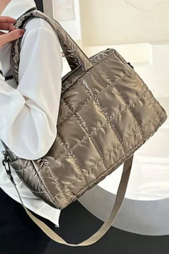 Hot Dear-Lover Large Capacity Quilted Puffer Tote Bag Gold