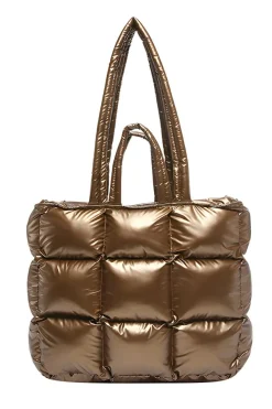 Fashion Dear-Lover Large Capacity Quilted Puffer Tote Bag Gold
