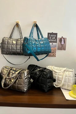 Hot Dear-Lover Large Capacity Quilted Puffer Tote Bag Gold
