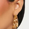 Fashion Dear-Lover Layered Hoop Studded Earrings Gold