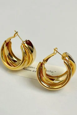 Fashion Dear-Lover Layered Hoop Studded Earrings Gold