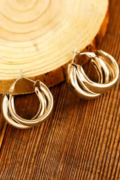 Fashion Dear-Lover Layered Hoop Studded Earrings Gold