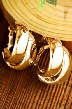 Fashion Dear-Lover Layered Hoop Studded Earrings Gold