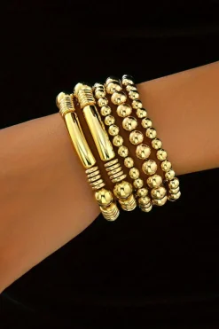 Hot Dear-Lover Layered Plated Alloy Beaded Elastic Bracelet Set Gold