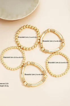 Hot Dear-Lover Layered Plated Alloy Beaded Elastic Bracelet Set Gold