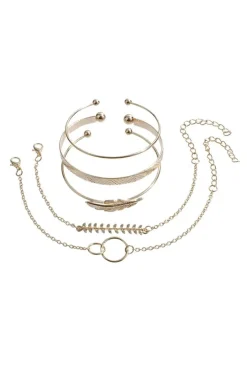 Hot Dear-Lover Leaves Retro Pattern Adjustable Plated 5Pcs Bracelet Set Gold
