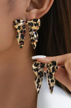 Outlet Dear-Lover Leopard Print Bow Knot Shape Plated Alloy Earrings Gold