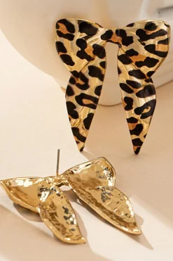 Outlet Dear-Lover Leopard Print Bow Knot Shape Plated Alloy Earrings Gold