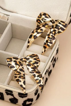 Outlet Dear-Lover Leopard Print Bow Knot Shape Plated Alloy Earrings Gold