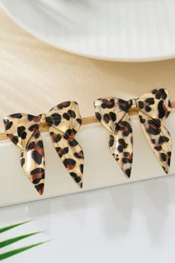 Outlet Dear-Lover Leopard Print Bow Knot Shape Plated Alloy Earrings Gold