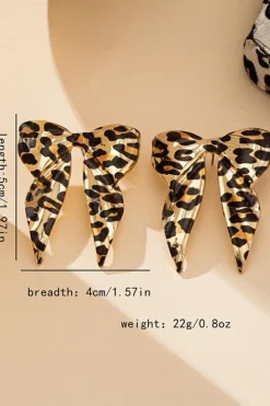 Outlet Dear-Lover Leopard Print Bow Knot Shape Plated Alloy Earrings Gold