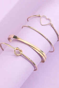 Online Dear-Lover Love Geometric Cross Plated Bracelet 4-piece Set Gold