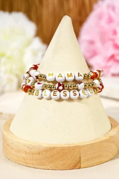 Hot Dear-Lover MAMA Beaded Triple Layer Bracelet Set Gold