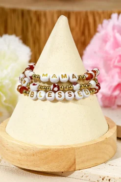 Hot Dear-Lover MAMA Beaded Triple Layer Bracelet Set Gold