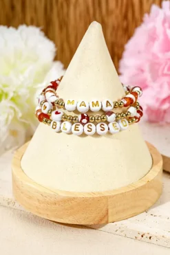 Hot Dear-Lover MAMA Beaded Triple Layer Bracelet Set Gold
