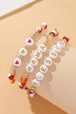 Hot Dear-Lover MAMA Beaded Triple Layer Bracelet Set Gold