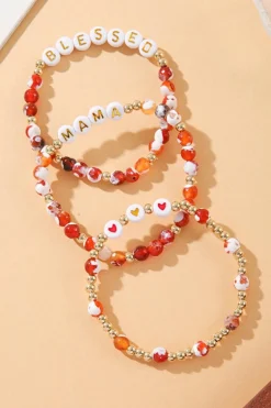 Hot Dear-Lover MAMA Beaded Triple Layer Bracelet Set Gold