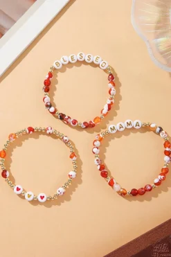 Hot Dear-Lover MAMA Beaded Triple Layer Bracelet Set Gold