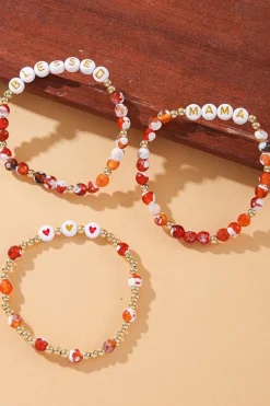Hot Dear-Lover MAMA Beaded Triple Layer Bracelet Set Gold