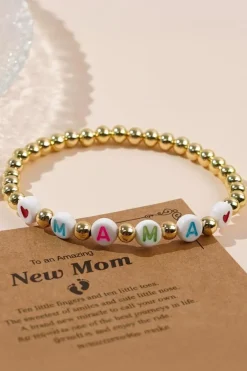 Sale Dear-Lover MAMA Heart Beaded Elastic Bracelet Gold