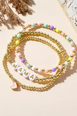 Discount Dear-Lover MAMA Heart Beaded Multi Layer Stretch Bracelet Gold
