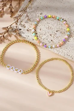Discount Dear-Lover MAMA Heart Beaded Multi Layer Stretch Bracelet Gold