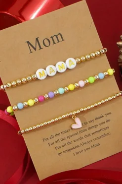 Discount Dear-Lover MAMA Heart Beaded Multi Layer Stretch Bracelet Gold