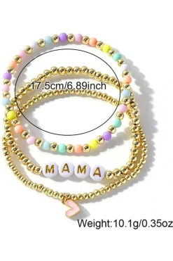 Discount Dear-Lover MAMA Heart Beaded Multi Layer Stretch Bracelet Gold