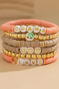 New Dear-Lover Mama Love Heart Beaded Multi Layer Bracelet Gold
