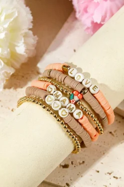 New Dear-Lover Mama Love Heart Beaded Multi Layer Bracelet Gold