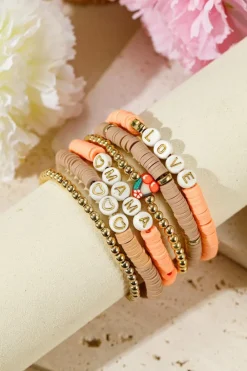 New Dear-Lover Mama Love Heart Beaded Multi Layer Bracelet Gold