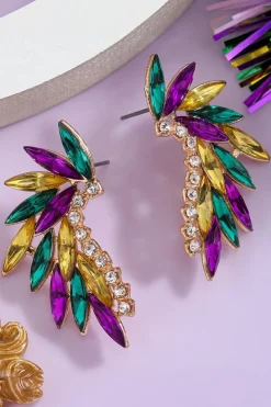 New Dear-Lover Mardi Gras Rhinestone Crystal Inlay Stud Earrings Gold