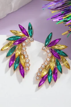 New Dear-Lover Mardi Gras Rhinestone Crystal Inlay Stud Earrings Gold