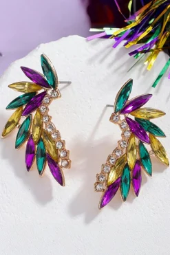 New Dear-Lover Mardi Gras Rhinestone Crystal Inlay Stud Earrings Gold