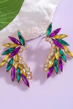 New Dear-Lover Mardi Gras Rhinestone Crystal Inlay Stud Earrings Gold