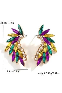 New Dear-Lover Mardi Gras Rhinestone Crystal Inlay Stud Earrings Gold