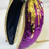 Clearance Dear-Lover Mardi Gras Sequined Knotted Wide Headband (Sequins Randomly Placed) Gold