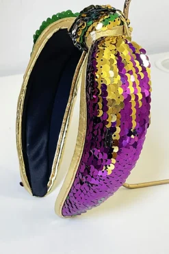 Clearance Dear-Lover Mardi Gras Sequined Knotted Wide Headband (Sequins Randomly Placed) Gold