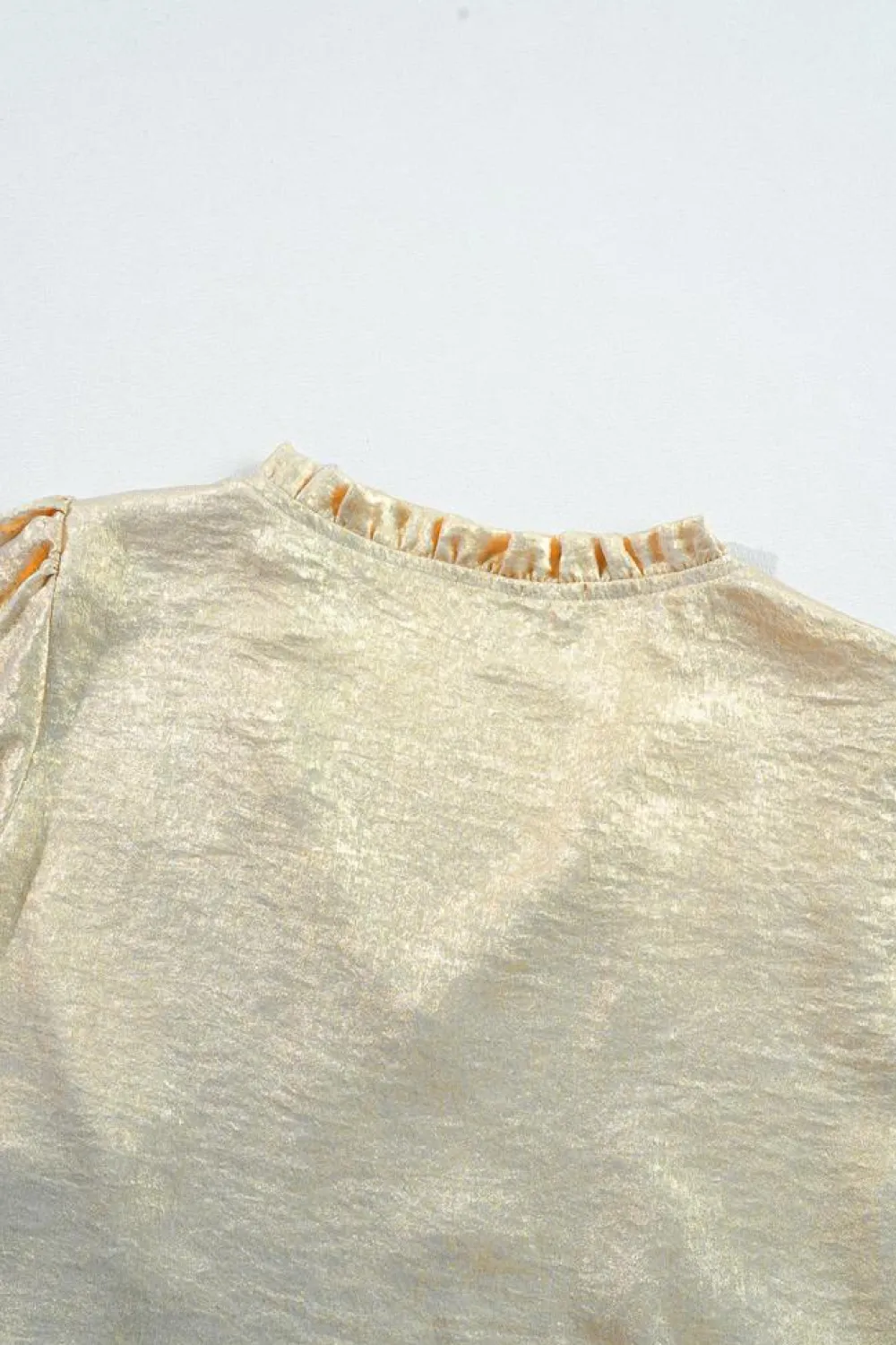 Sale Dear-Lover Metallic Frilled V Neck Puff Sleeve Babydoll Blouse Gold