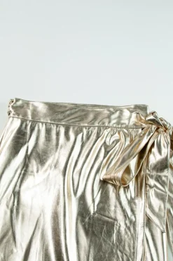 Hot Dear-Lover Metallic Leather Knotted Wrap Midi Skirt Gold