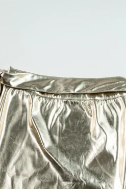 Hot Dear-Lover Metallic Leather Knotted Wrap Midi Skirt Gold