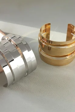 Best Dear-Lover Minimalist Multi Layered Opening Alloy Bangle Gold
