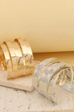 Best Dear-Lover Minimalist Multi Layered Opening Alloy Bangle Gold