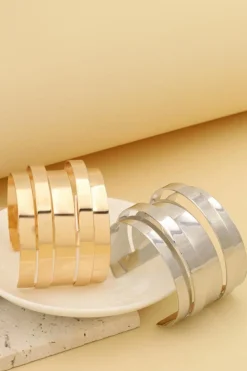 Best Dear-Lover Minimalist Multi Layered Opening Alloy Bangle Gold
