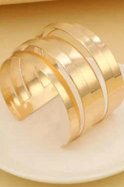 Best Dear-Lover Minimalist Multi Layered Opening Alloy Bangle Gold