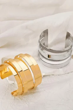 Best Dear-Lover Minimalist Multi Layered Opening Alloy Bangle Gold